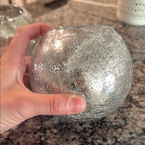 Silver Crackle Glass Candle Holder
